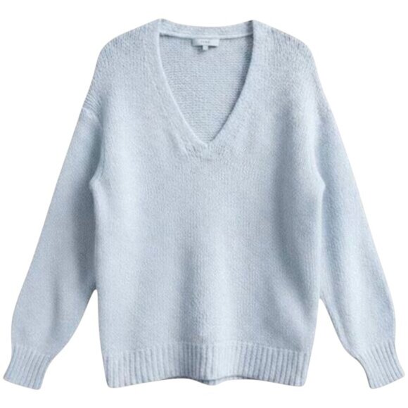 Vince Textured V-Neck Sweater Light Sky Blue Cotton Knit M - Picture 1 of 10